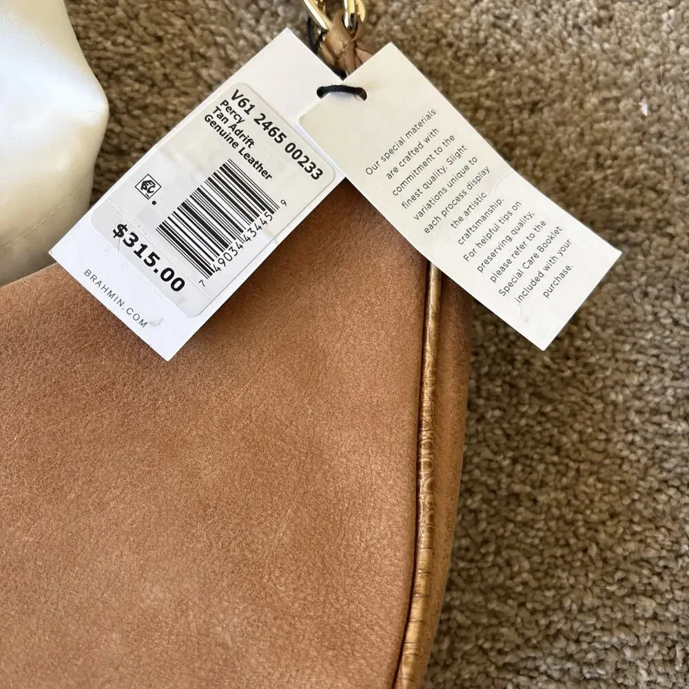 Brahmin Percy Tan Adrift Crescent‎ Crossbody Medium Handbag Leather Gold NWT